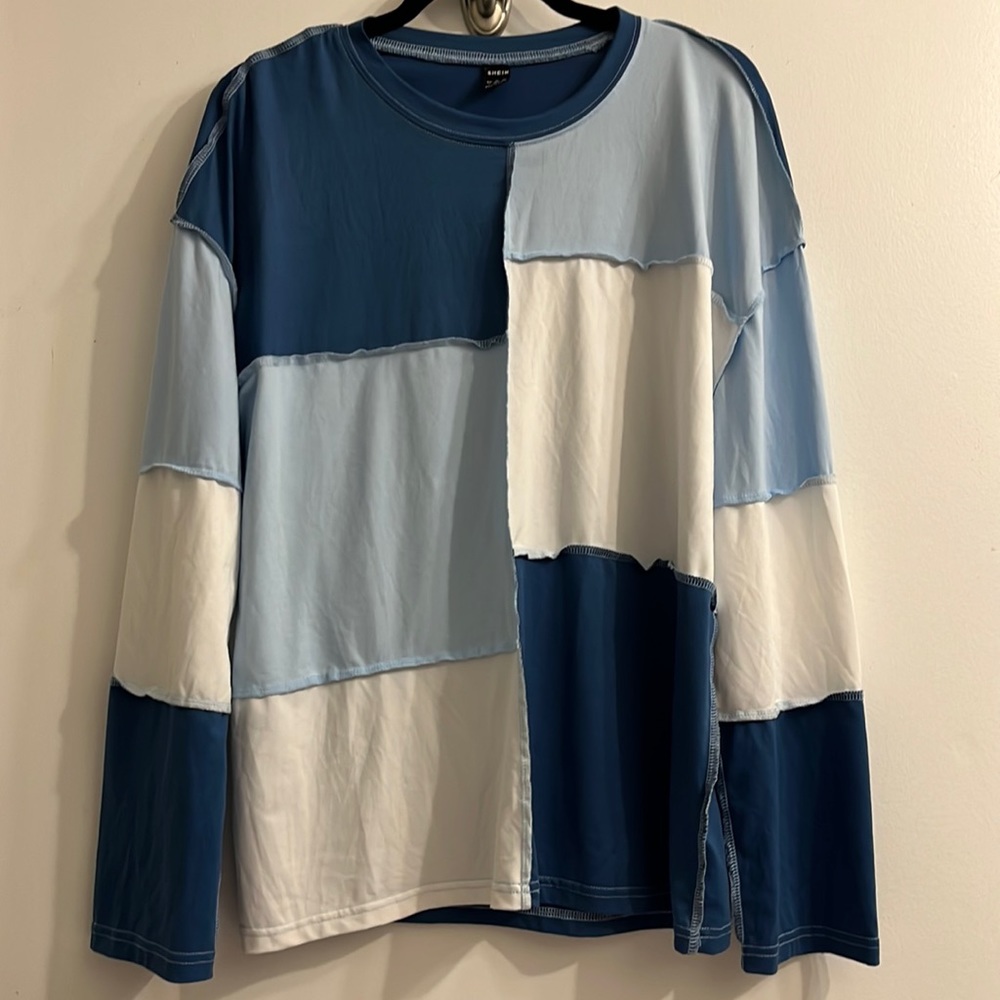 2/$20 Long Sleeve Blue Patchwork Shirt